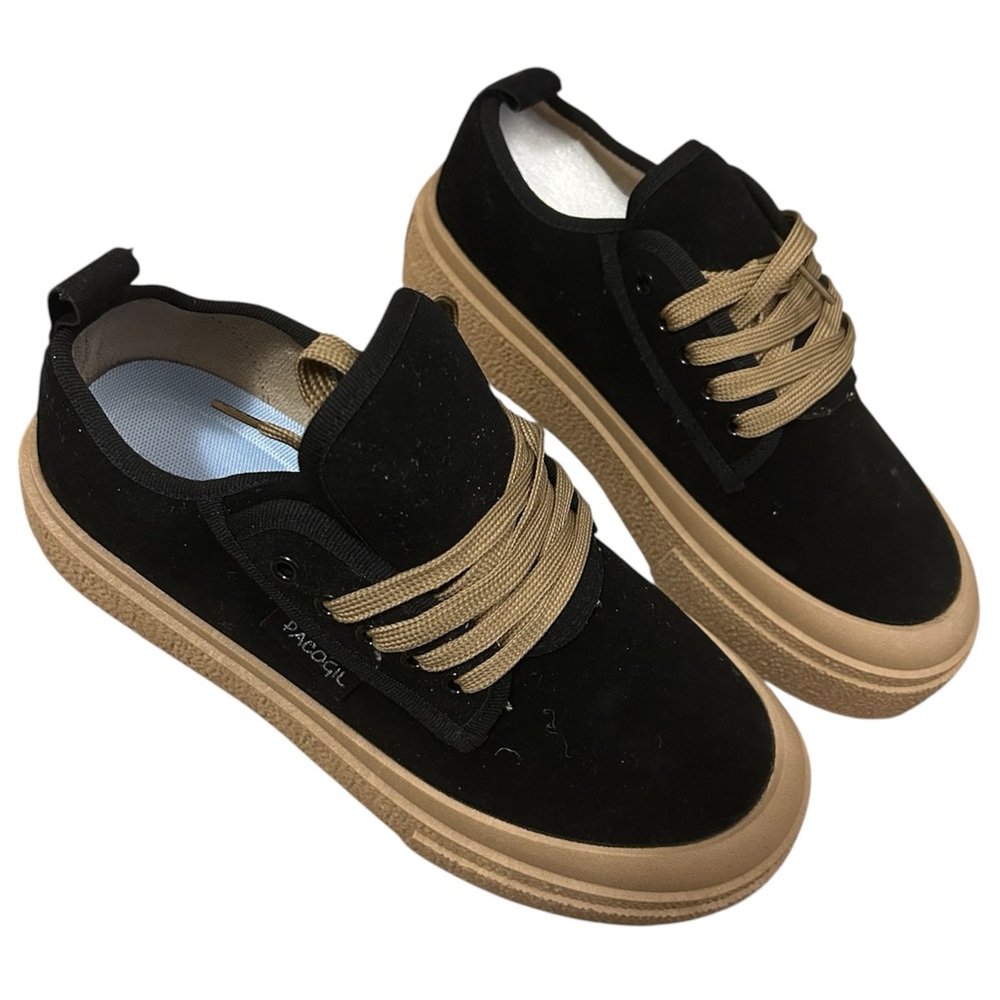 Paco Gil Black and Tan Low-Top Platform Sneakers